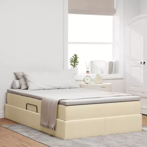 vidaXL Ágy tárolóval és matraccal Krém 120 x 200 cm Poliészter