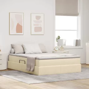   vidaXL Ágy tárolóval és matraccal Krém 140 x 200 cm Poliészter