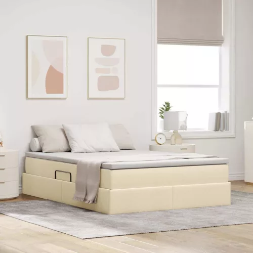 vidaXL Ágy tárolóval és matraccal Krém 140 x 200 cm Poliészter