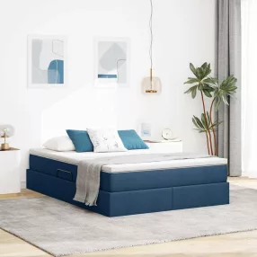   vidaXL Ágy tárolóval és matraccal Kék 140 x 200 cm Poliészter