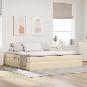   vidaXL Ágy tárolóval és matraccal Krém 200 x 200 cm Poliészter