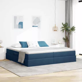   vidaXL Ágy tárolóval és matraccal Kék 200 x 200 cm Poliészter