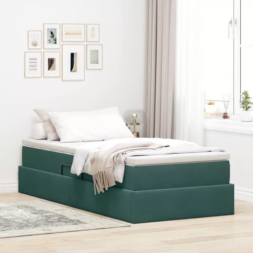 vidaXL Ágy tárolóval és matraccal Sötétzöld 90 x 190 cm Bársony