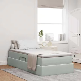   vidaXL Ágy tárolóval és matraccal Világosszürke 90 x 200 cm Bársony