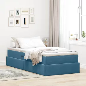   vidaXL Ágy tárolóval és matraccal Sötét kék 90 x 200 cm Bársony
