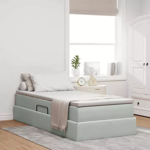 vidaXL Ágy tárolóval és matraccal Világosszürke 100 x 200 cm Bársony