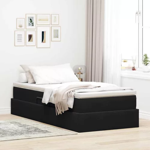 vidaXL Ágy tárolóval és matraccal Fekete 100 x 200 cm Bársony