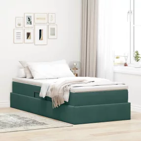   vidaXL Ágy tárolóval és matraccal Sötétzöld 100 x 200 cm Bársony