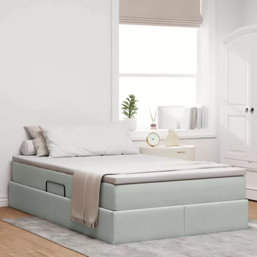vidaXL Ágy tárolóval és matraccal Világosszürke 120 x 190 cm Bársony