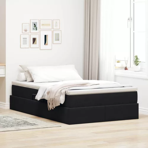 vidaXL Ágy tárolóval és matraccal Fekete 120 x 190 cm Bársony