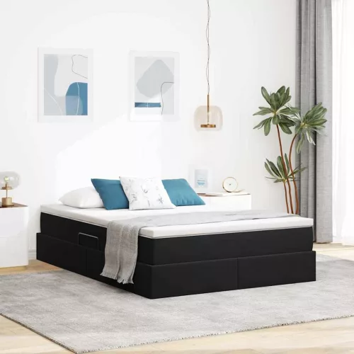 vidaXL Ágy tárolóval és matraccal Fekete 140 x 190 cm Bársony
