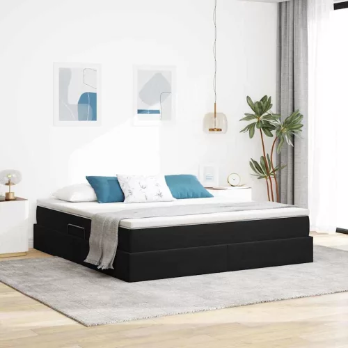 vidaXL Ágy tárolóval és matraccal Fekete 160 x 200 cm Bársony