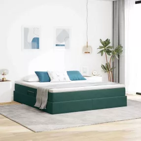   vidaXL Ágy tárolóval és matraccal Sötétzöld 160 x 200 cm Bársony