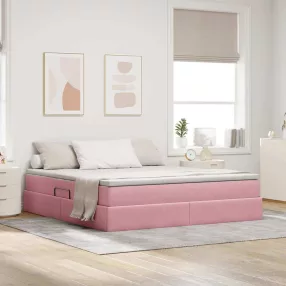   vidaXL Ágy tárolóval és matraccal Rózsaszín 160 x 200 cm Bársony