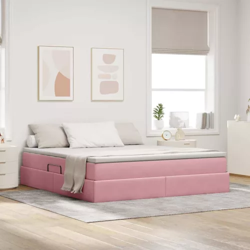 vidaXL Ágy tárolóval és matraccal Rózsaszín 160 x 200 cm Bársony