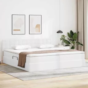   Tárolós Ágy matracmal tárolóval Tiszta Fehér 200 x 200 cm Műbőr