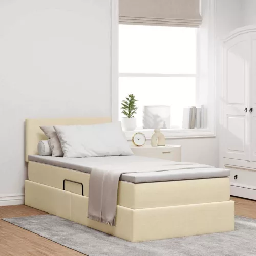 vidaXL Ágy tárolóval és matraccal matracmal Krém 90 x 190 cm Faanyag