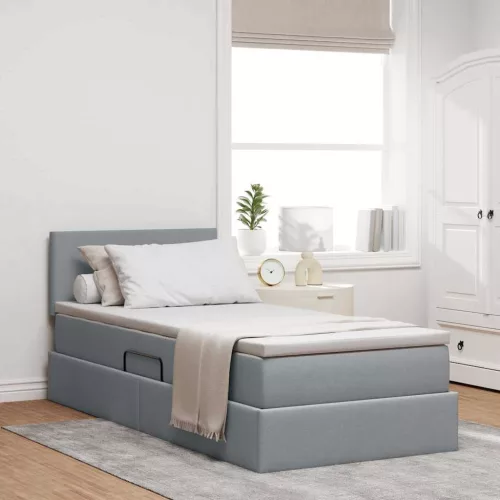 vidaXL Ágy tárolóval és matraccal Világosszürke 100 x 200 cm Faanyag
