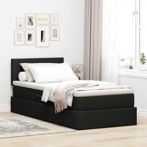 vidaXL Ágy tárolóval és matraccal Fekete 100 x 200 cm Faanyag