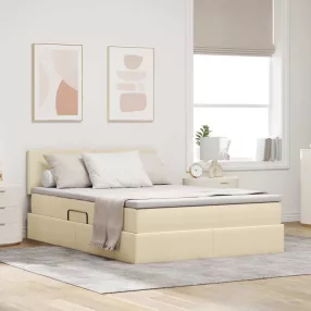   vidaXL Ágy tárolóval és matraccal matracmal Krém 140 x 200 cm Faanyag