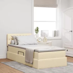   vidaXL Ágy tárolóval és matraccal fejtámlával Krém 90 x 200 cm Faanyag