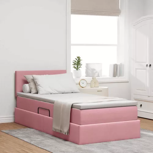 vidaXL Tárolós Ágy matracmal fejtámlával Rózsaszín 90 x 200 cm Bársony