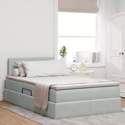 vidaXL Tárolós Ágy matracmal Világosszürke 120 x 190 cm Bársony