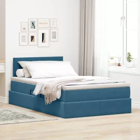   vidaXL Tárolós Ágy matracmal tárolóval Sötét kék 120 x 200 cm Bársony