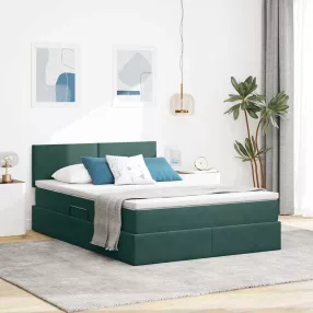   vidaXL Tárolós Ágy matracmal tárolóval Sötétzöld 140 x 200 cm Bársony