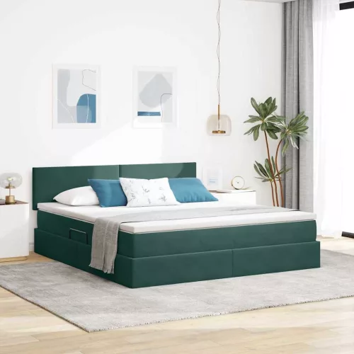 vidaXL Tárolós Ágy matracmal tárolóval Sötétzöld 160 x 200 cm Bársony