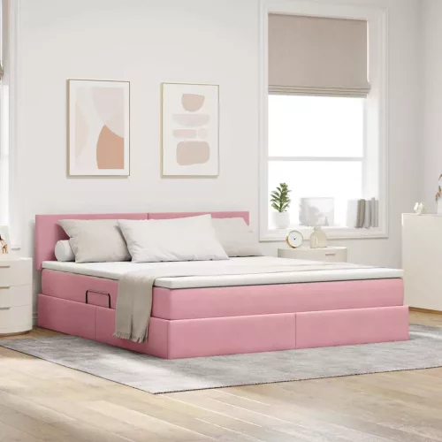 vidaXL Tárolós Ágy matracmal tárolóval Rózsaszín 160 x 200 cm Bársony