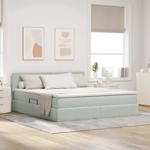 vidaXL Tárolós Ágy matracmal Világosszürke 180 x 200 cm Bársony