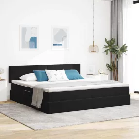  vidaXL Tárolós Ágy matracmal fejtámlával Fekete 200 x 200 cm Bársony