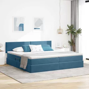   vidaXL Tárolós Ágy matracmal tárolóval Sötét kék 200 x 200 cm Bársony
