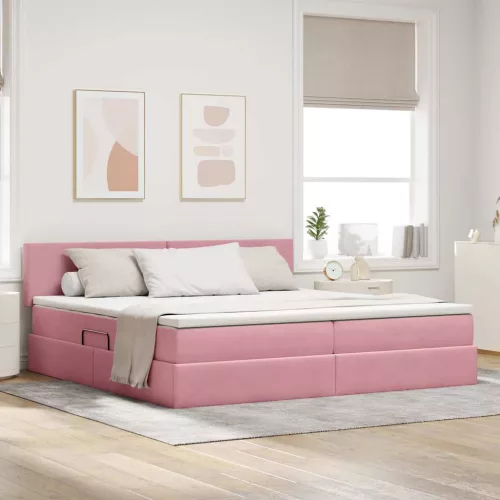 vidaXL Tárolós Ágy matracmal tárolóval Rózsaszín 200 x 200 cm Bársony