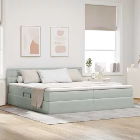   vidaXL Tárolós Ágy fejtámlával Világosszürke 200 x 200 cm Bársony