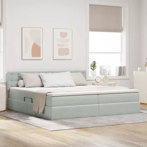 vidaXL Tárolós Ágy fejtámlával Világosszürke 200 x 200 cm Bársony