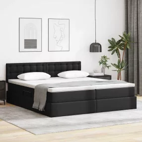   vidaXL Tárolós Ágy fejtámlával tárolóval Fekete 180 x 200 cm Műbőr