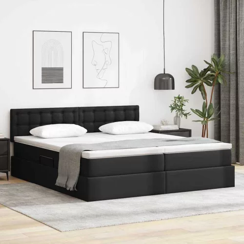vidaXL Tárolós Ágy matracmal fejtámlával Fekete 200 x 200 cm Műbőr