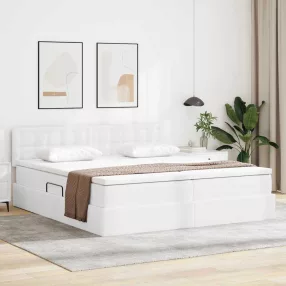   vidaXL Tárolós Ágy matracmal tárolóval Tiszta Fehér 200 x 200 cm Műbőr