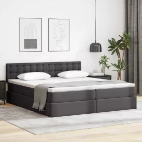   vidaXL Tárolós Ágy matracmal fejtámlával Szürke 200 x 200 cm Műbőr