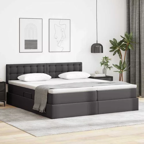 vidaXL Tárolós Ágy matracmal fejtámlával Szürke 200 x 200 cm Műbőr