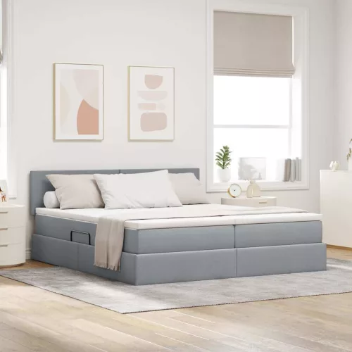 vidaXL Tárolós Ágy matracmal Világosszürke 200 x 200 cm Műbőr