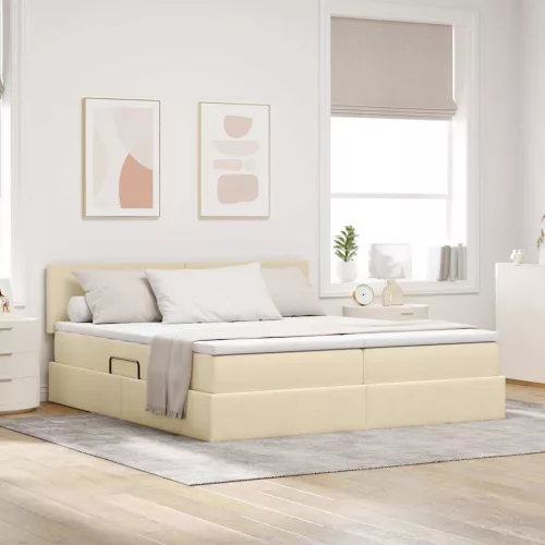 vidaXL Tárolós Ágy matracmal fejtámlával Krém 200 x 200 cm Műbőr