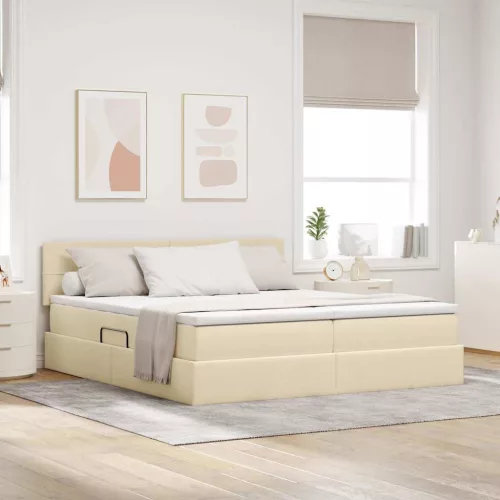 vidaXL Tárolós Ágy matracmal fejtámlával Krém 180 x 200 cm Műbőr