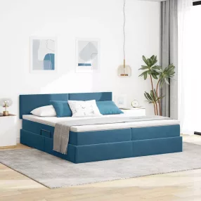   vidaXL Tárolós Ágy matracmal fejtámlával Sötét kék 90 x 200 cm