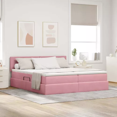 vidaXL Tárolós Ágy matracmal fejtámlával Rózsaszín 90 x 200 cm