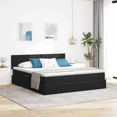 vidaXL Tárolós Ágy matracmal fejtámlával tárolóval Fekete 100 x 200 cm