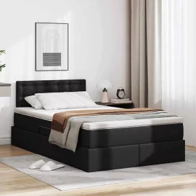   vidaXL Ágy tárolóval és LED lámpával leddel Fekete 120 x 190 cm Műbőr