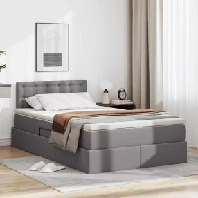   vidaXL Ágy tárolóval és LED lámpával leddel Szürke 120 x 190 cm Műbőr
